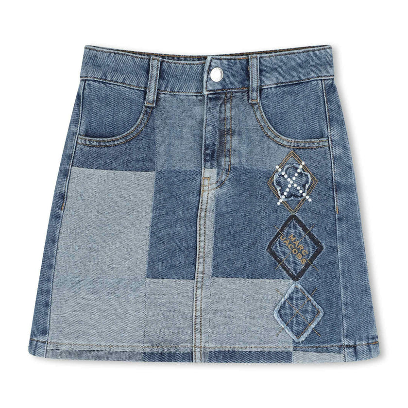 Blue Patchwork Denim Skirt