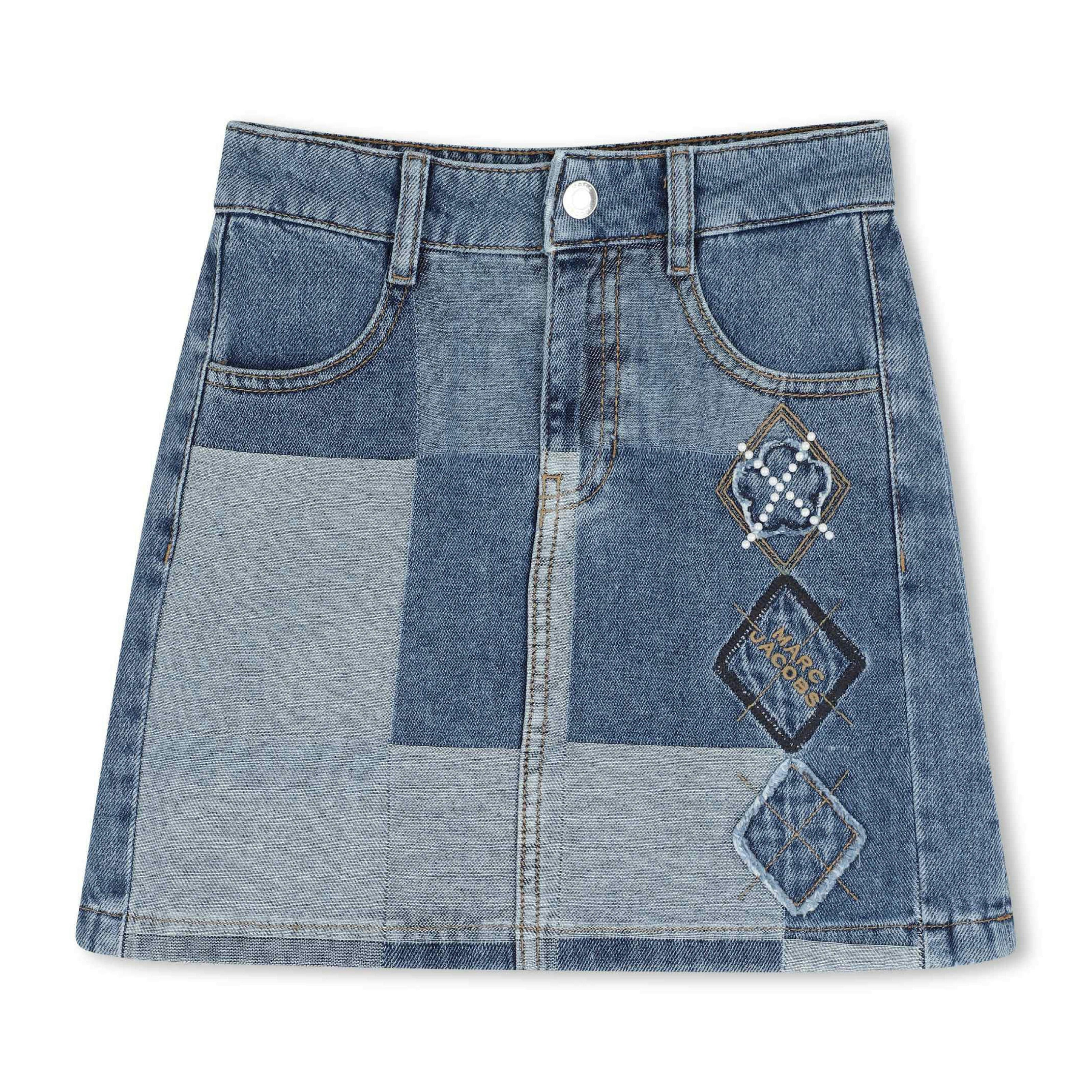Blue Patchwork Denim Skirt