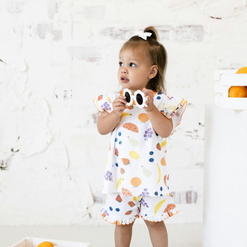 vitamin c orange ruffle short set