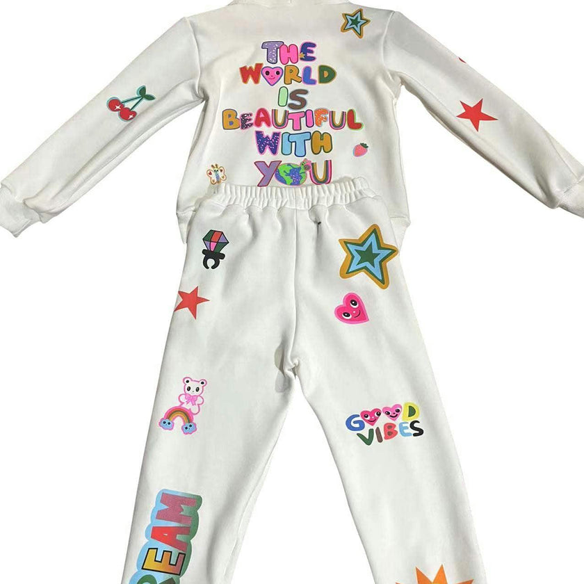 Graffiti Ice Cream Hoodie And Pant Set, White