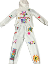 Graffiti Ice Cream Hoodie And Pant Set, White