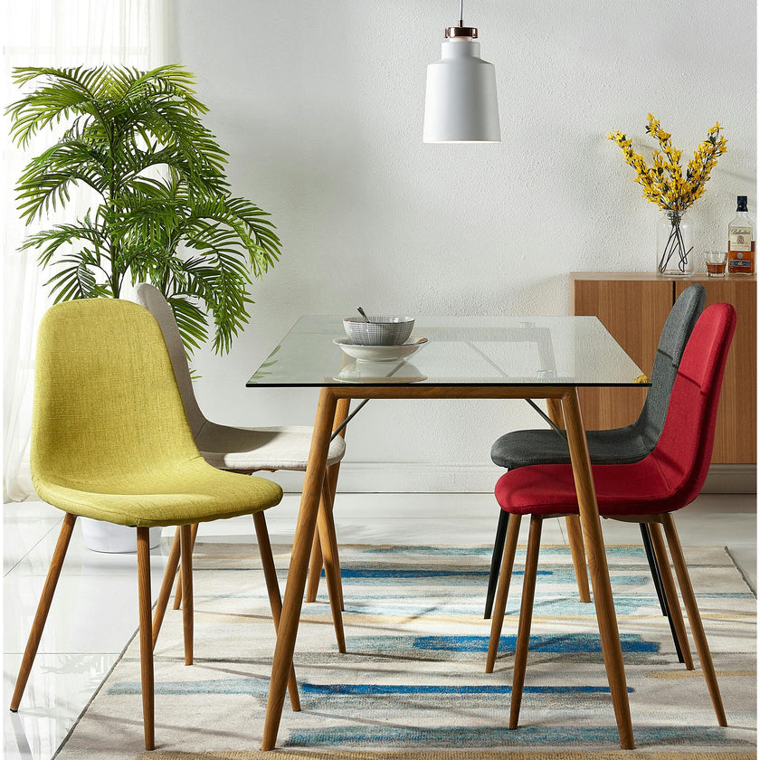 Minimalist Glass Top Dining Table with Wood Base