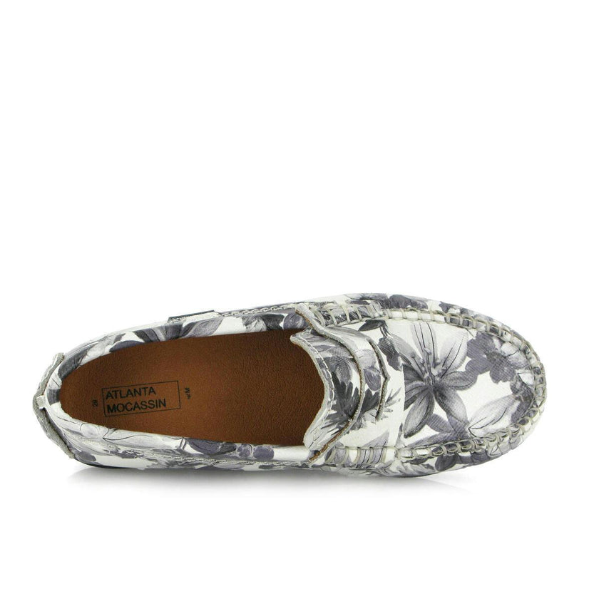 Penny 032 Walker Moccasins, Grey Flowers Printed Leather