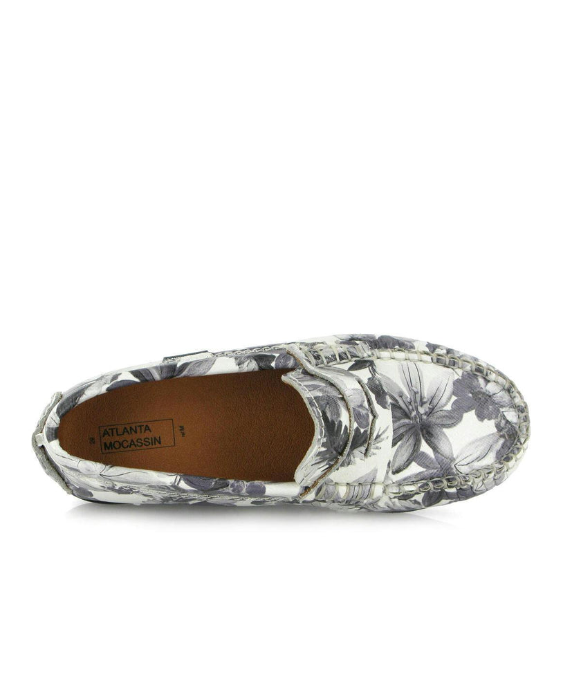 Penny 032 Walker Moccasins, Grey Flowers Printed Leather