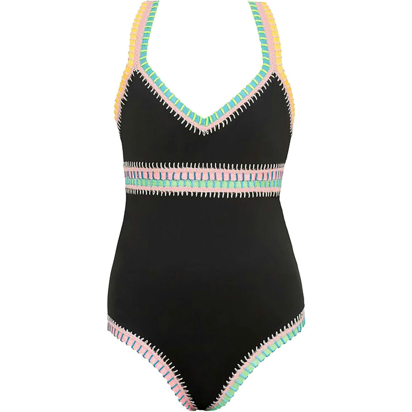Rainbow Embroidered Waist One-Piece, Black
