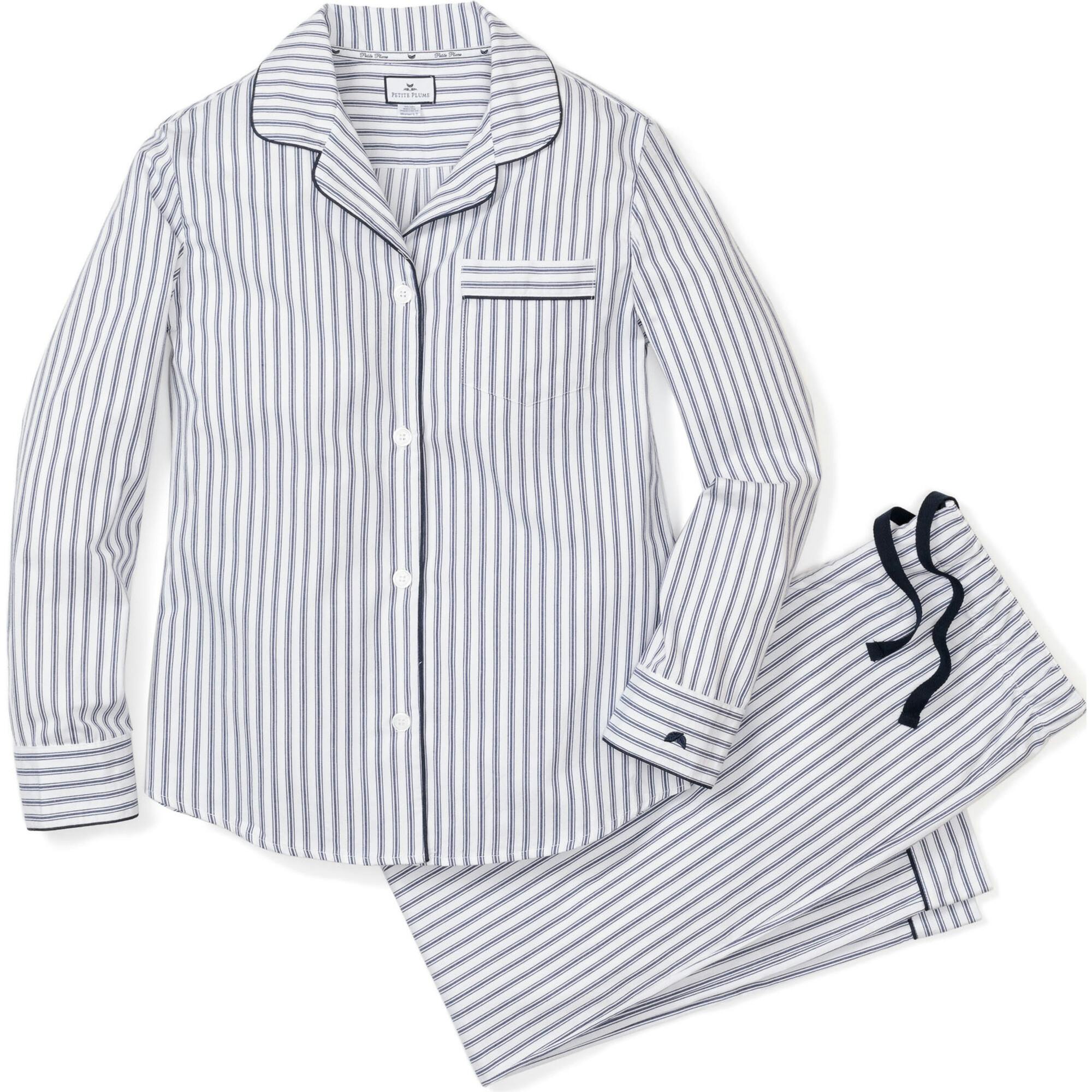 Women's Twill Pajama Set in Navy French Ticking