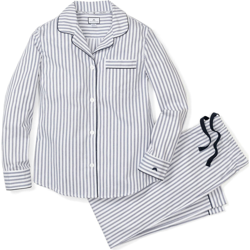 Women's Twill Pajama Set in Navy French Ticking