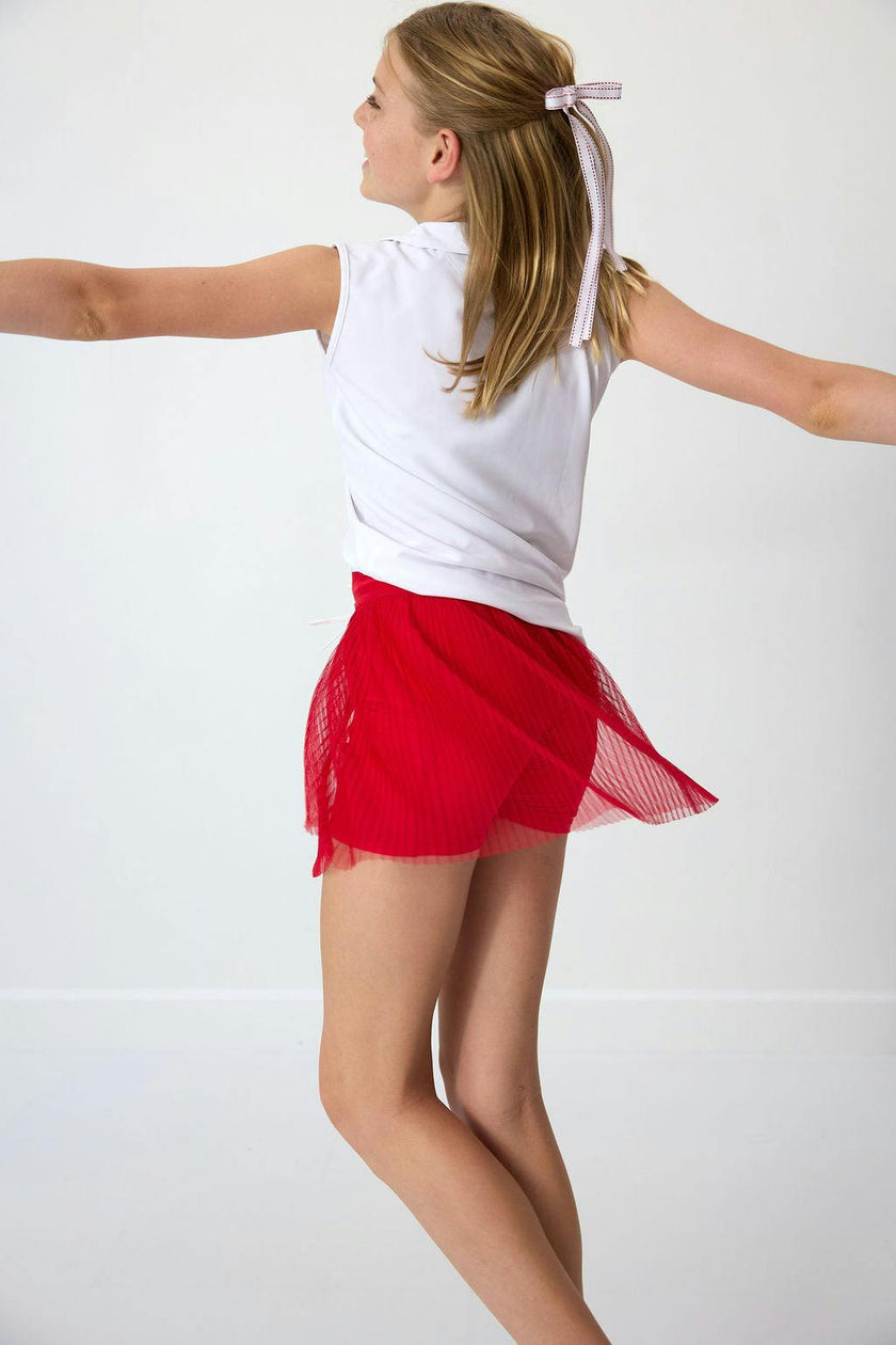 red pleated skort