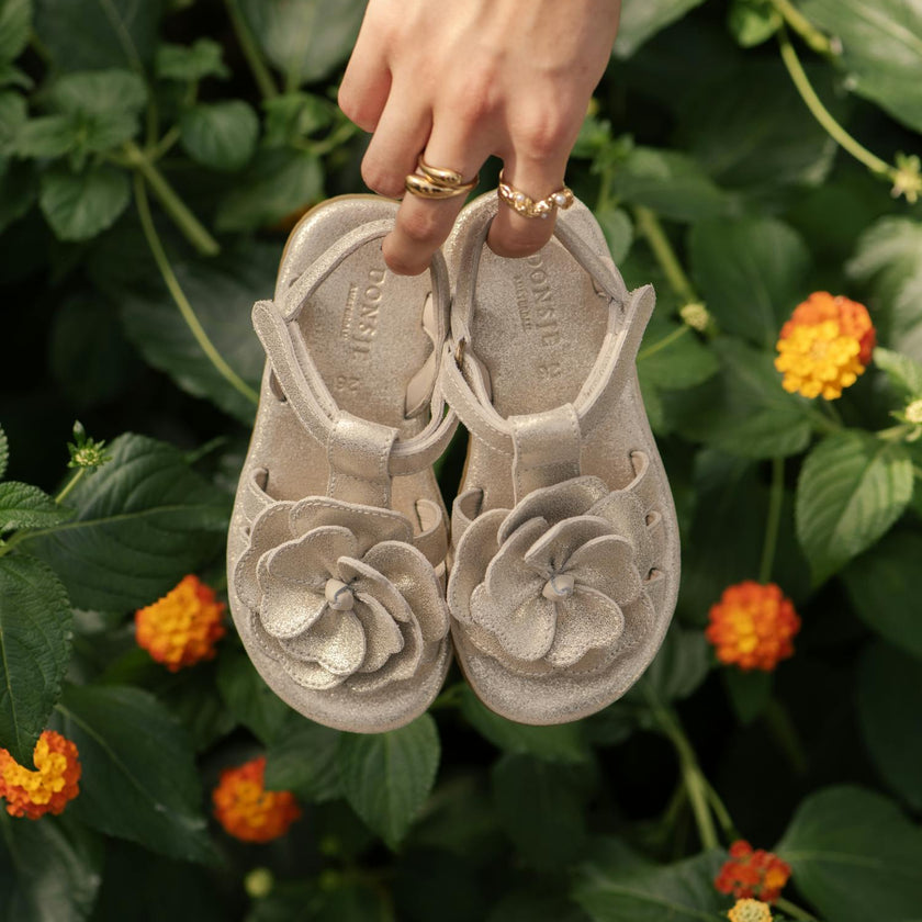 Iles Fields Sandals | Shimmer Buttercup | Silver Metallic Leather