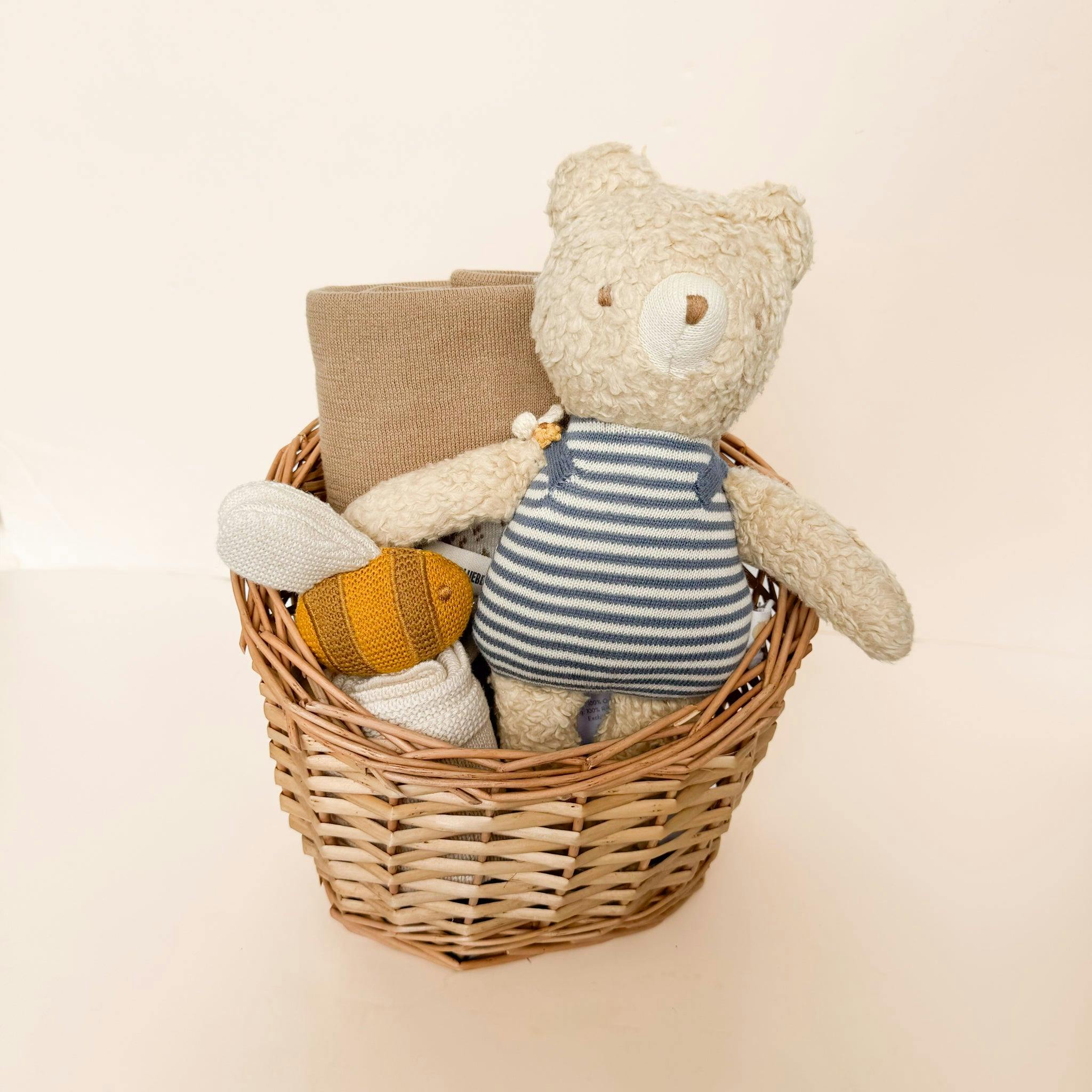 Blue Stripe Swaddle and Henry Bear Plush Toy Set