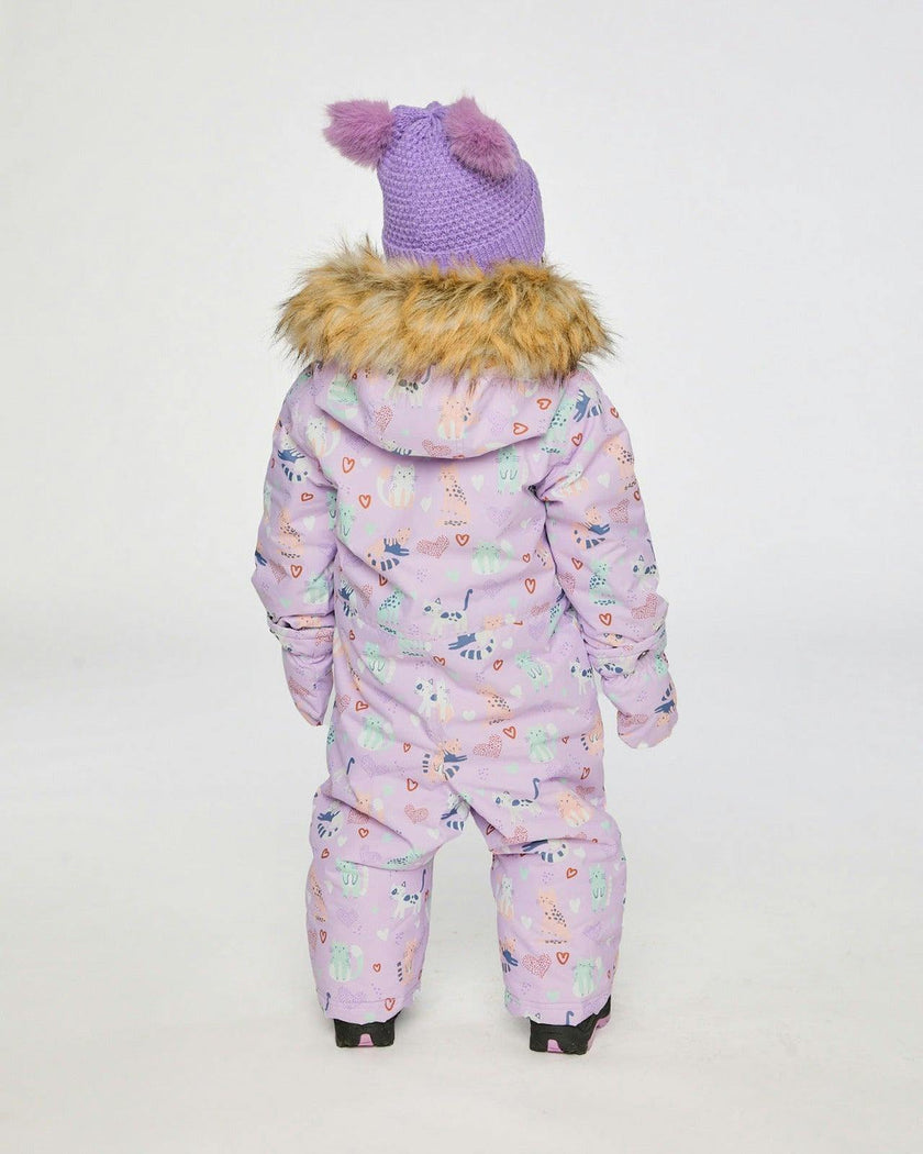 Baby One Piece Snowsuit Adapted For Car Seats Purple Cat Print