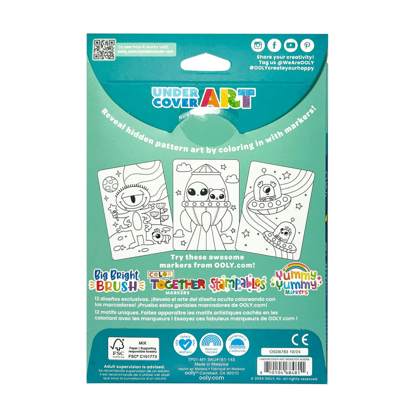 Undercover Art Hidden Pattern Coloring Activity Art Cards - Monster Aliens - 12 Cards