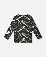 Long Sleeve Organic Cotton Allover Print Tee Black