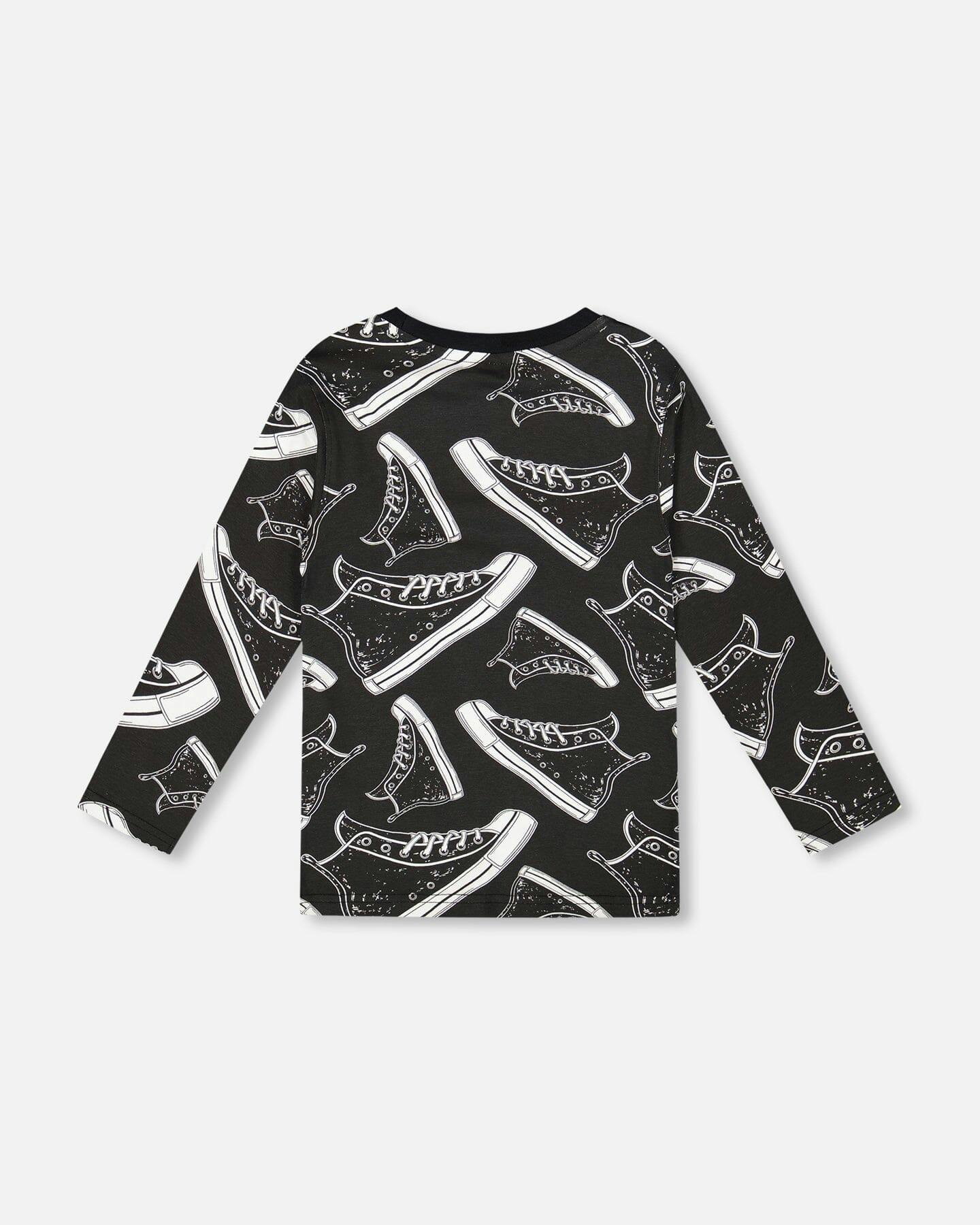 Long Sleeve Organic Cotton Allover Print Tee Black