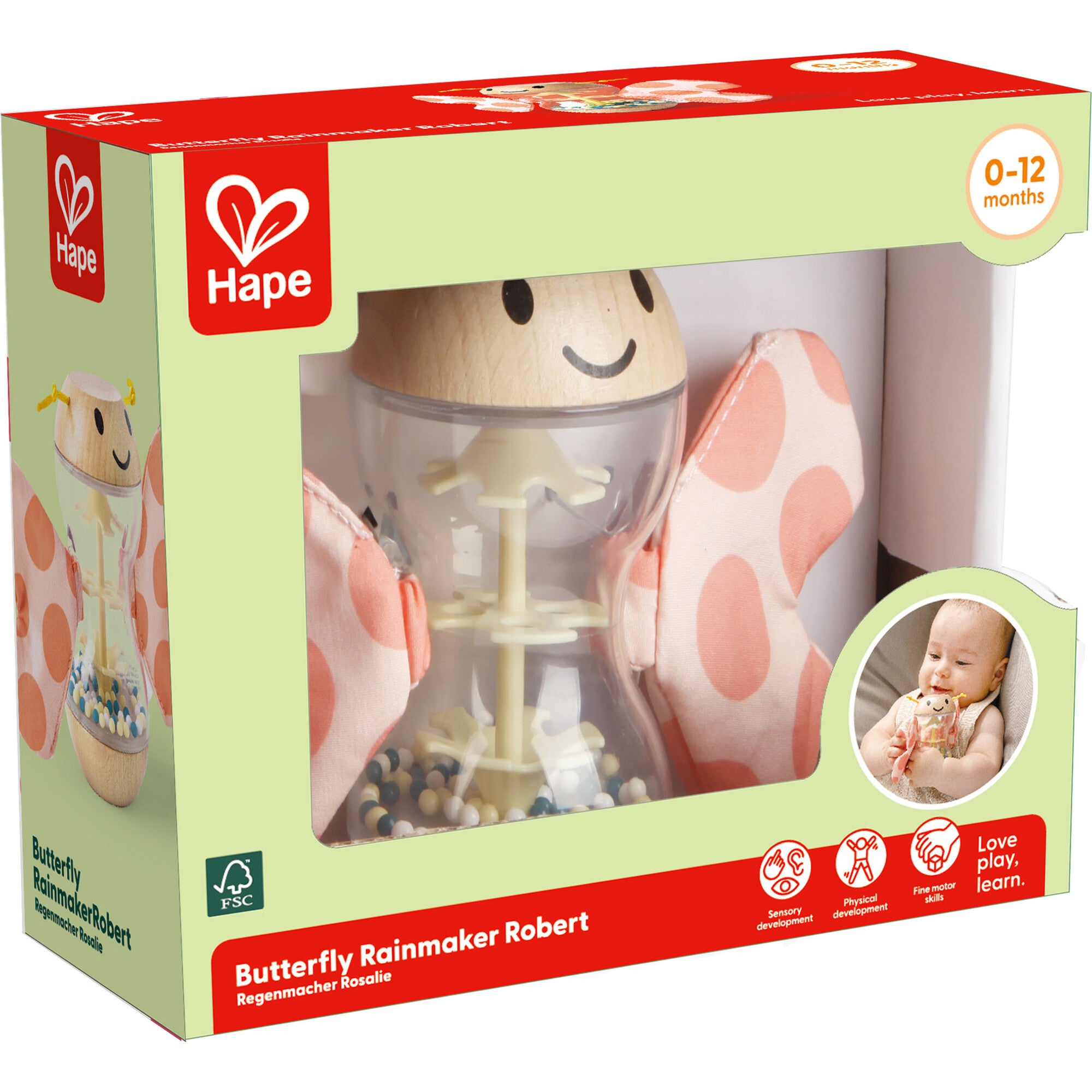 Hape: Rainmaker Robert - Soft Peach Colored Baby Teether