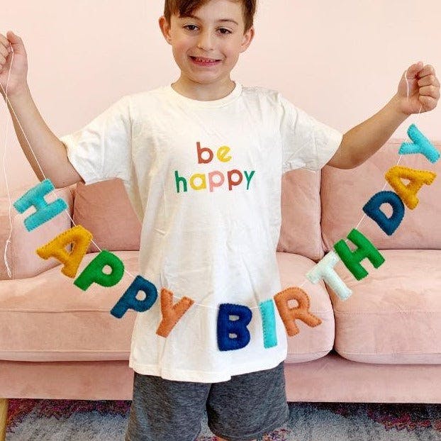 Happy Birthday Wool Felt Garland, Blue