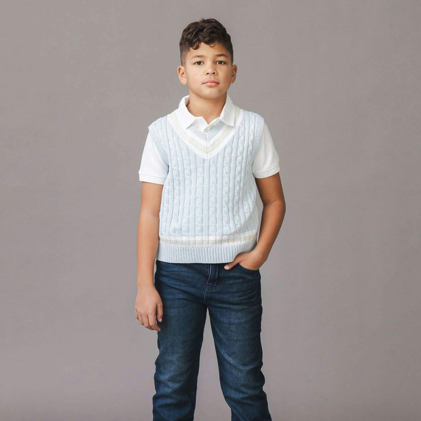Organic V-Neck Cricket Sweater Vest, Blue