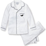 Kid's Twill Pajama Set in White with Navy Piping