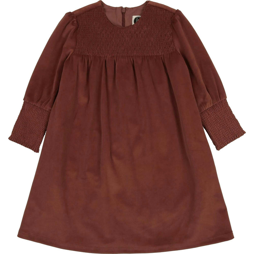 Royal Velvet Smocked Shect & Cuff A-Line Dress