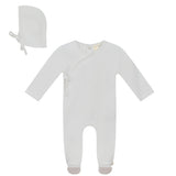 Wrap Snap Front Knit Romper and Bonnet Two Piece Set