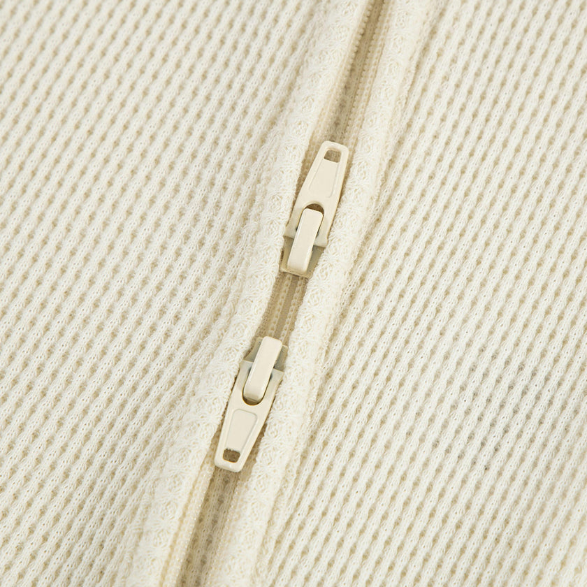 Vanilla Waffle Zipper Footed Romper