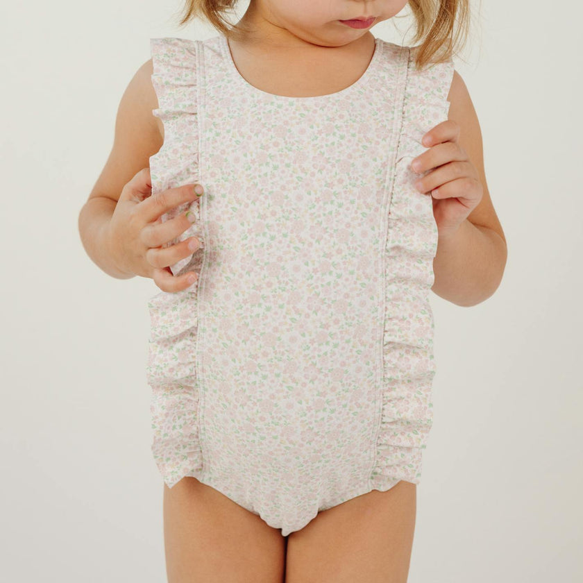 girls antique floral ruffle one piece
