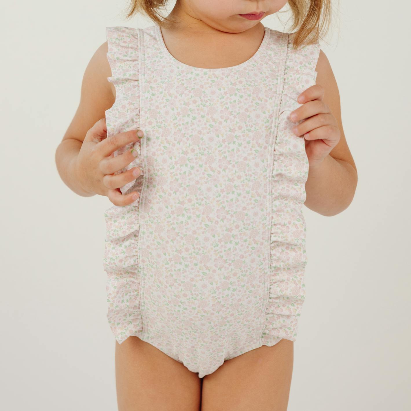 girls antique floral ruffle one piece