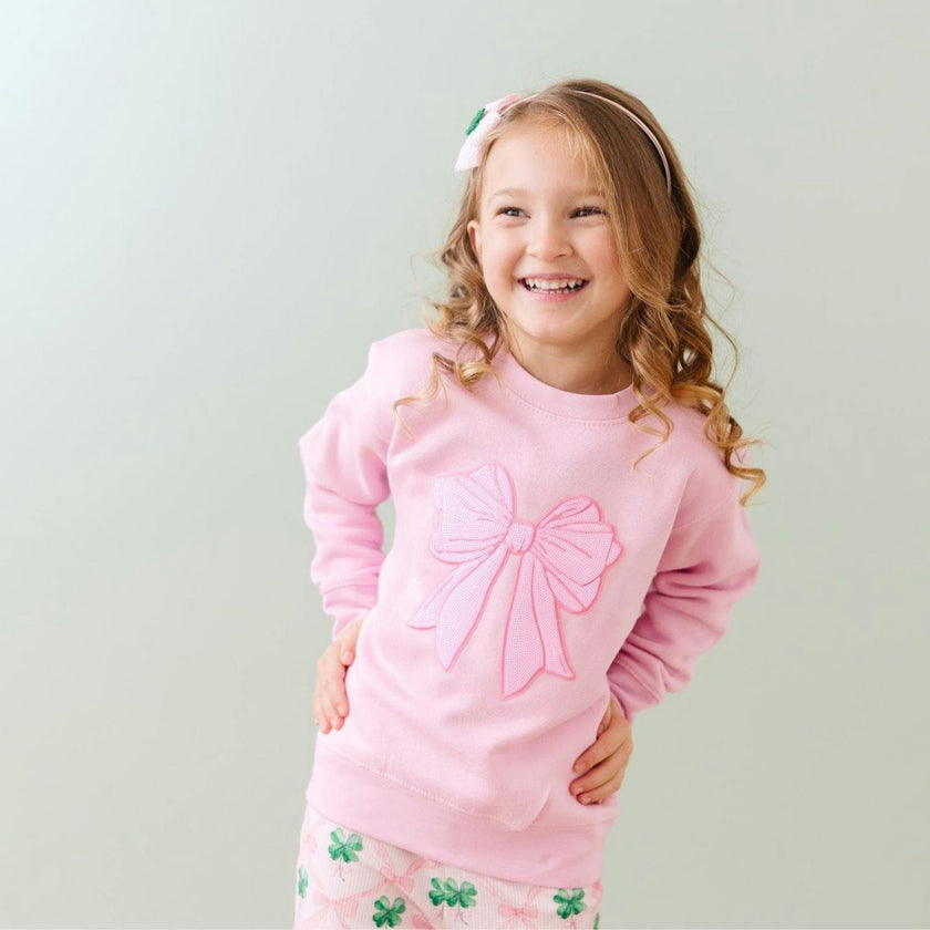 Pink Bow Sequin Patch Sweatshirt