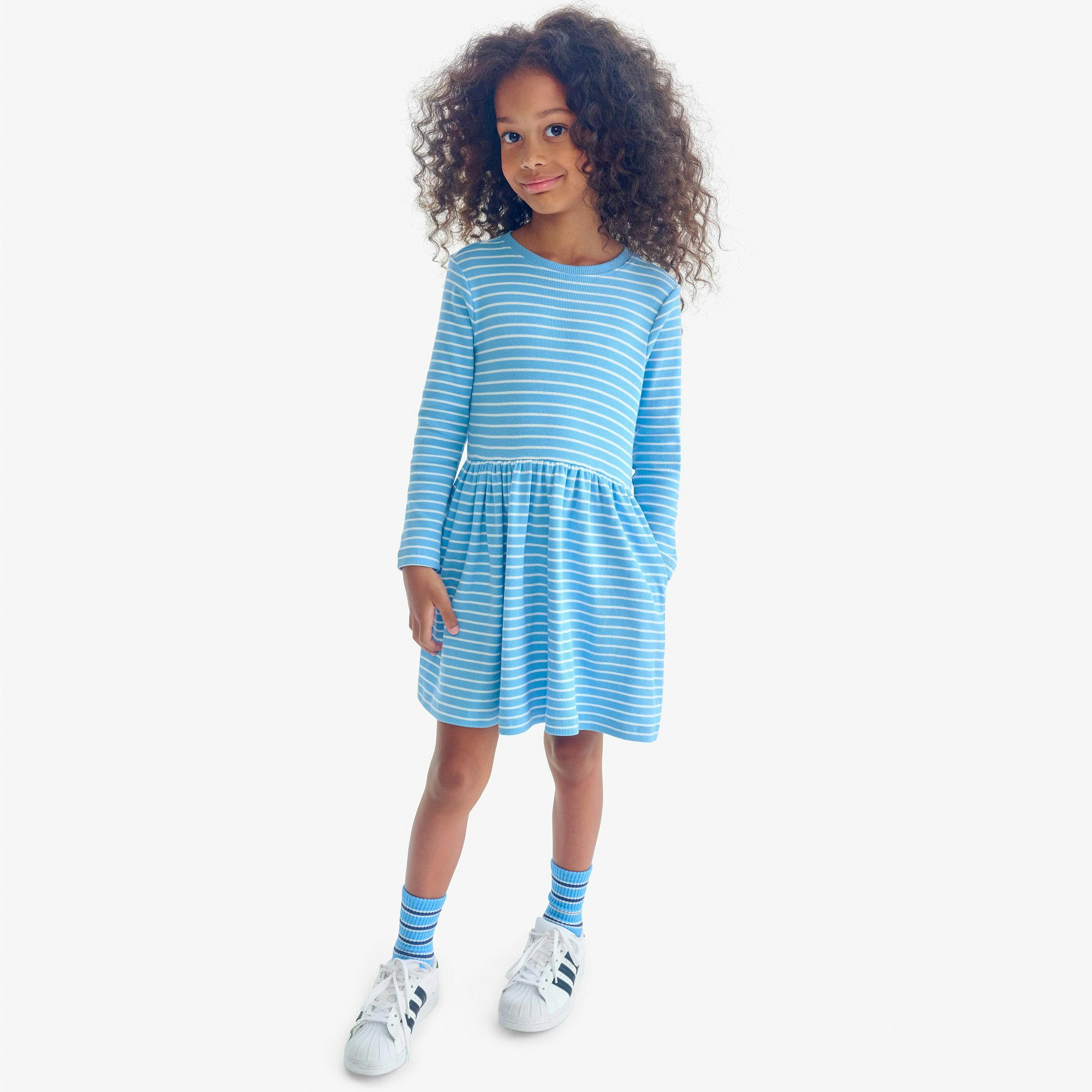 Kids long sleeve rib perfect pocket dress in stripe