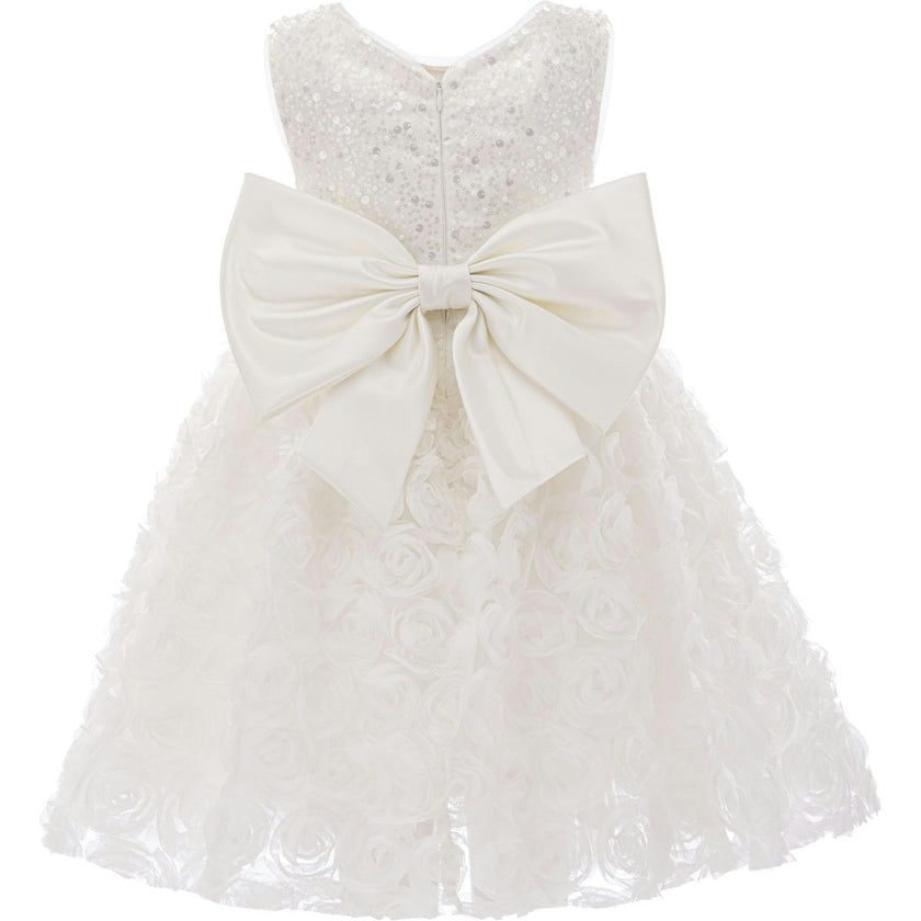 White Kreisler Sequin Bow Rose Dress