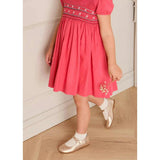 Hand Smocked Flower Embroidered Dress in Strawberry (12mths- 10yrs)