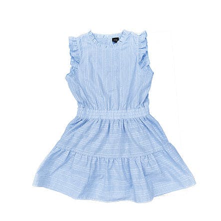 Blue Ruffle Shoulder Sleeveless Dress