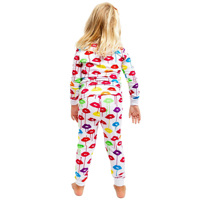 Kids Drawbertson Drippy Lips Long PJ Set - Organic Stretch Jersey Knit Cotton