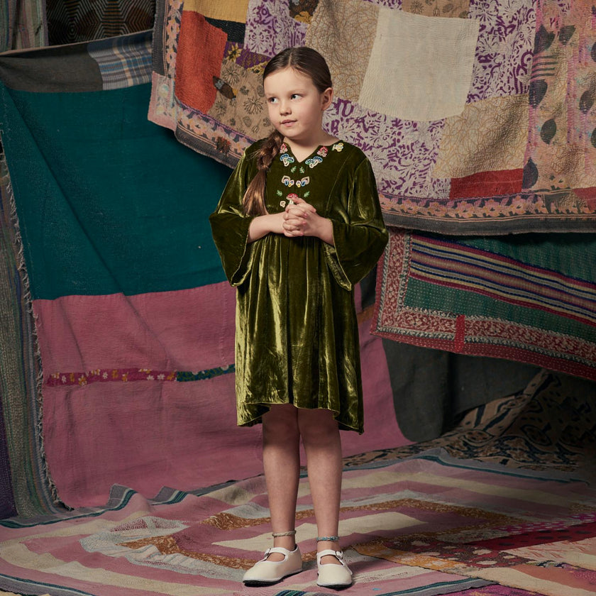 Kids Mia Dress Green Velvet