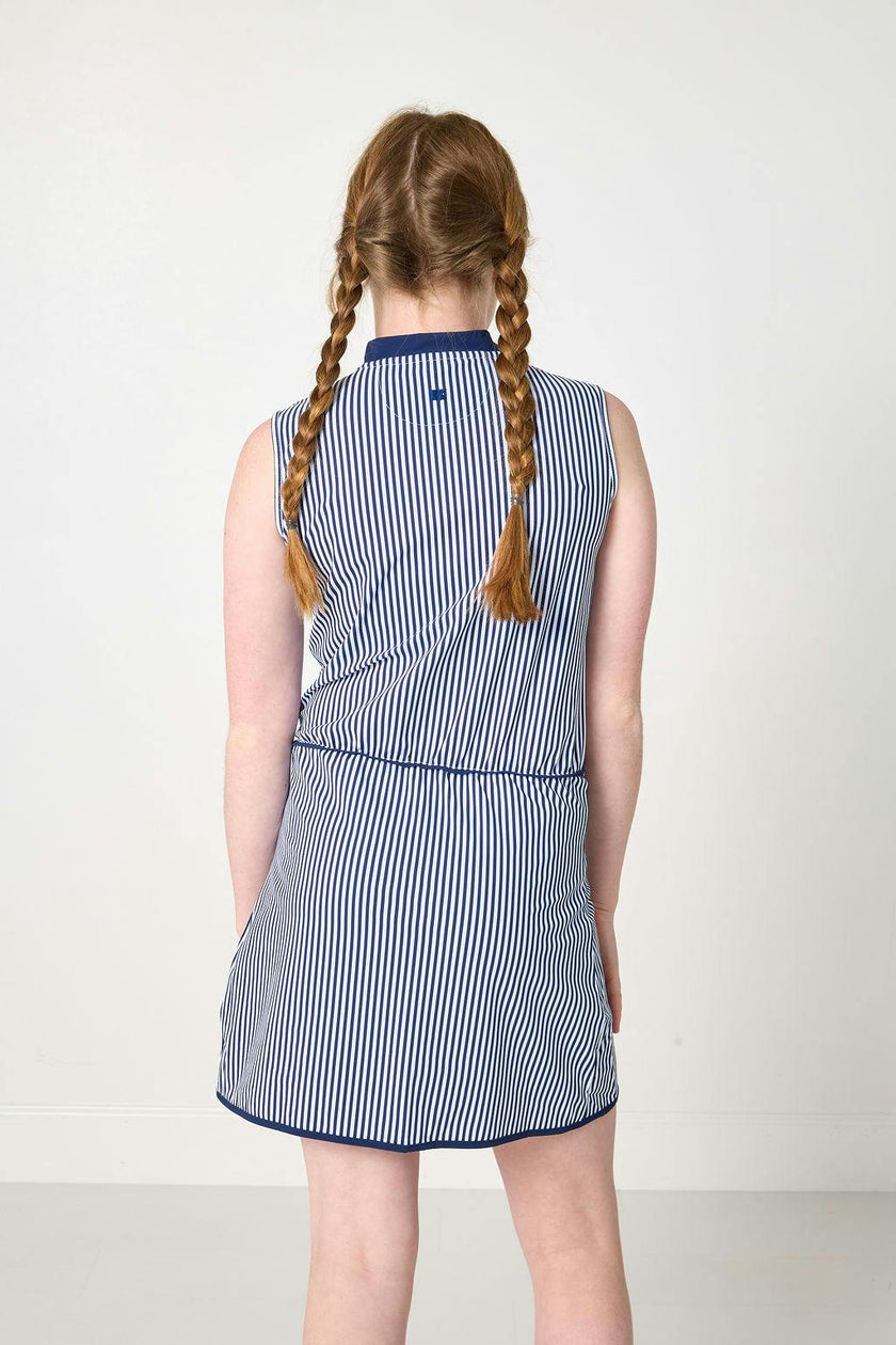 navy thin stripe court dress