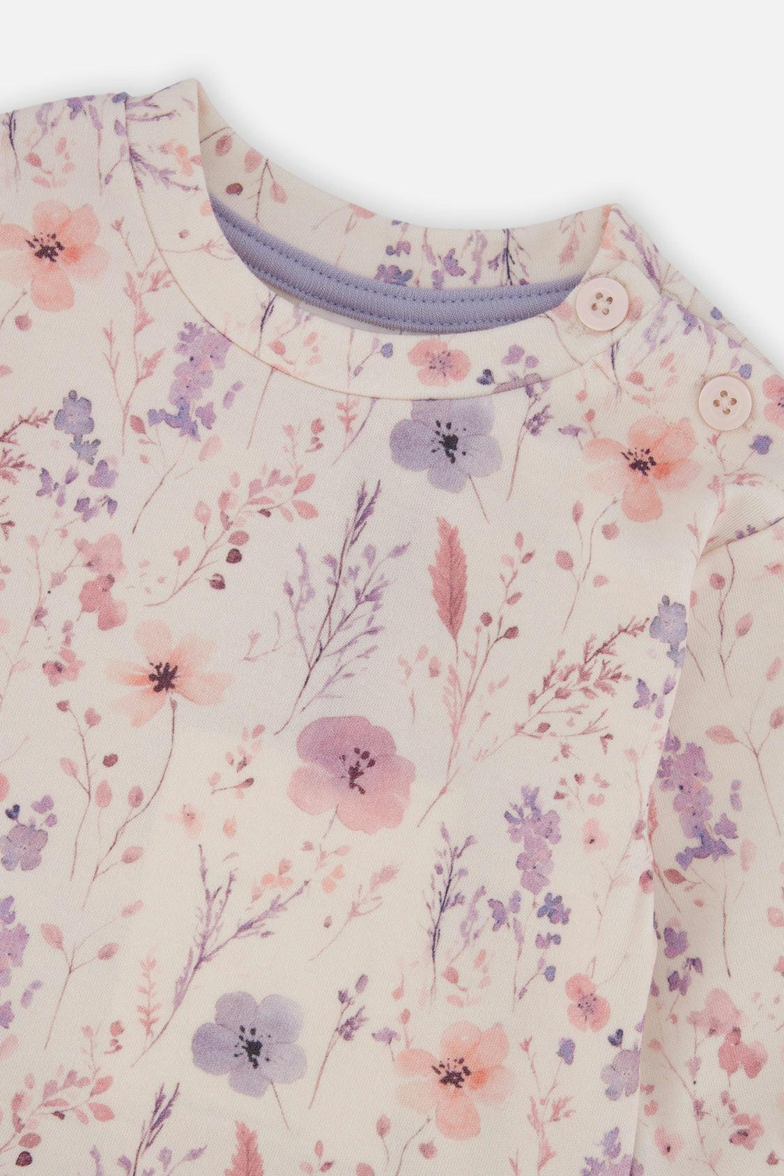 Organic Cotton Pants And Top Set Pink Printed Flowers
