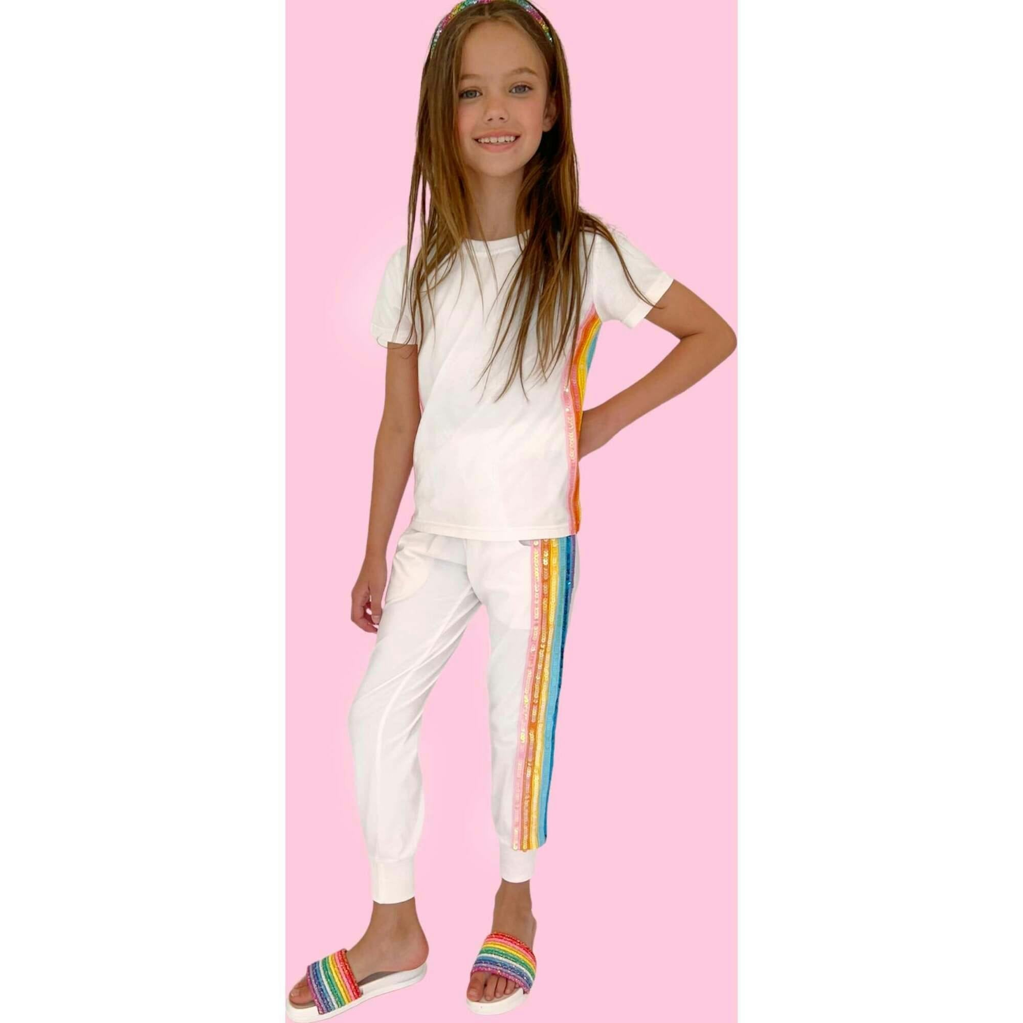 White Rainbow Sequin 2-Piece Jogger Set