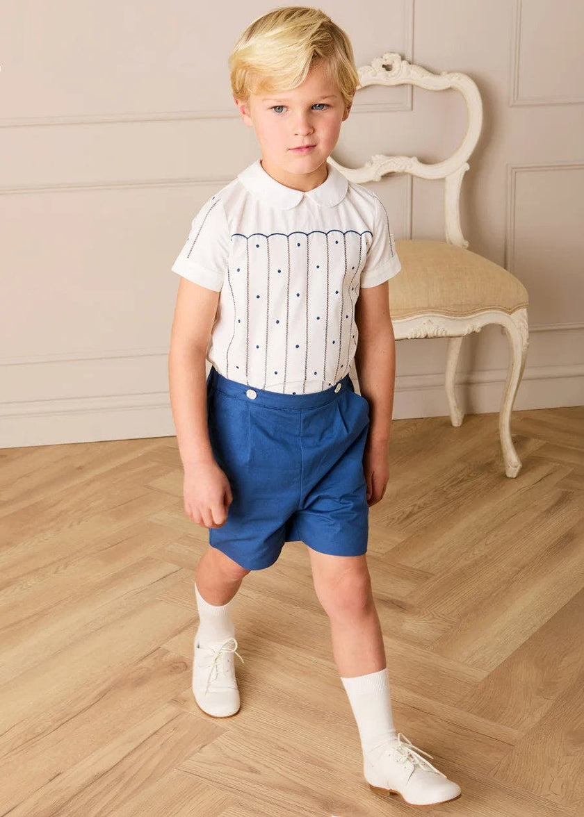 The Matthew Hand Embroidered Openwork Two Piece Set in Navy (18mths-6yrs)