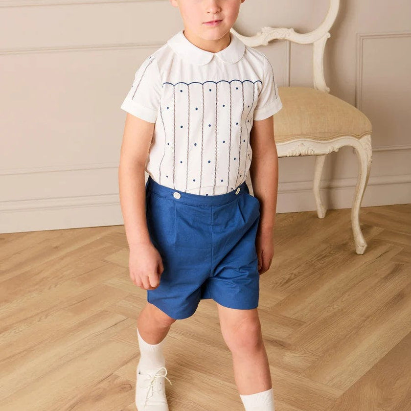 The Matthew Hand Embroidered Openwork Two Piece Set in Navy (18mths-6yrs)