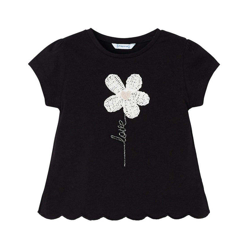 Black Daisy Embroidered T-Shirt