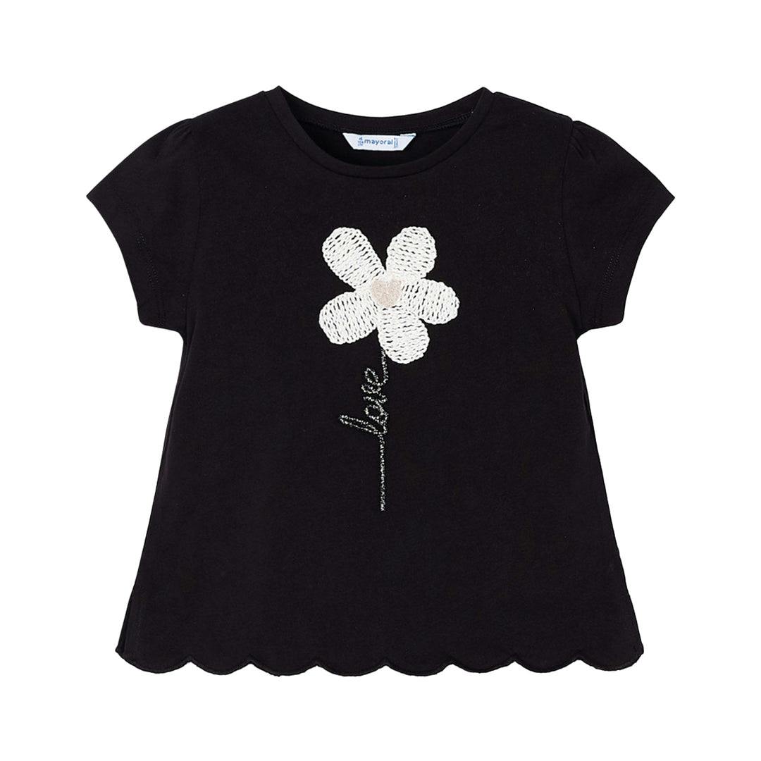 Black Daisy Embroidered T-Shirt