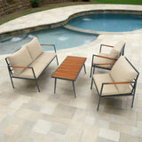 Teamson Home Cushioned Backrest & Wood Armrests Outdoor Conversation Set
