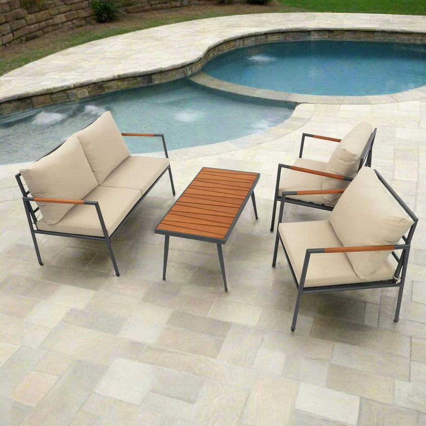 Teamson Home Cushioned Backrest & Wood Armrests Outdoor Conversation Set