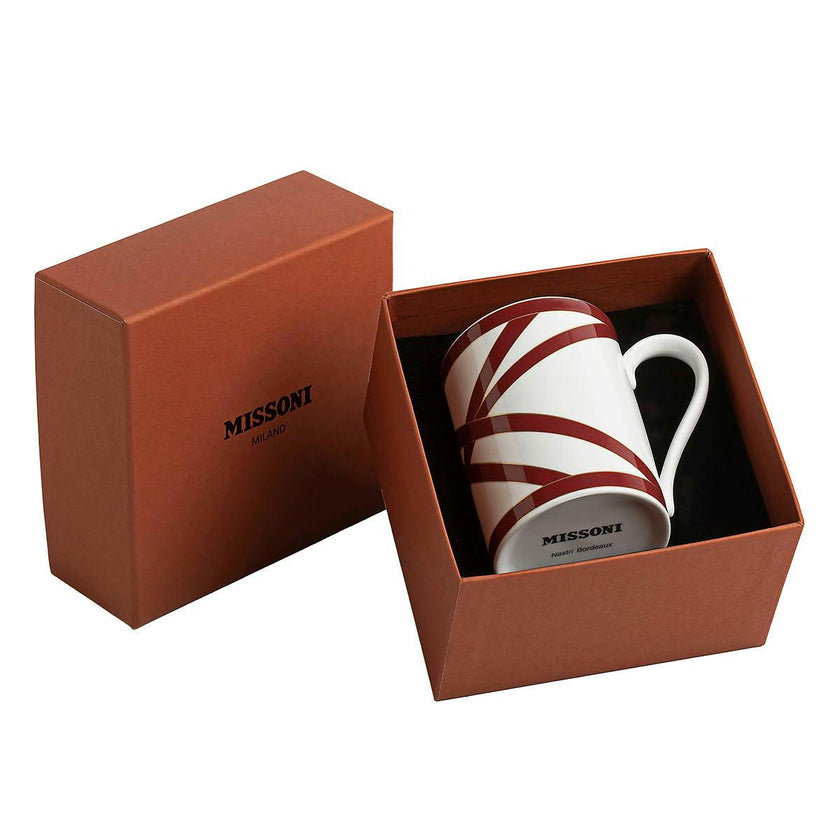 Mug Cup NASTRI in Luxury Box Bordeaux diam. 3", H 3.9", cap. 12.5 oz
