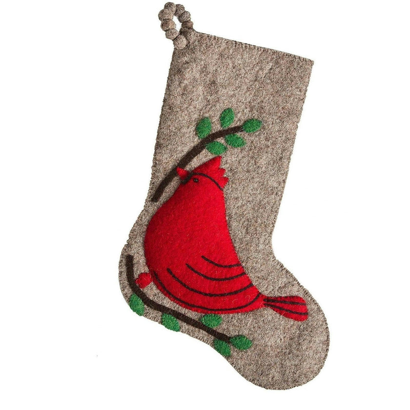 Cardinal Christmas Stocking Hand Felted Wool Gray Arcadia Home