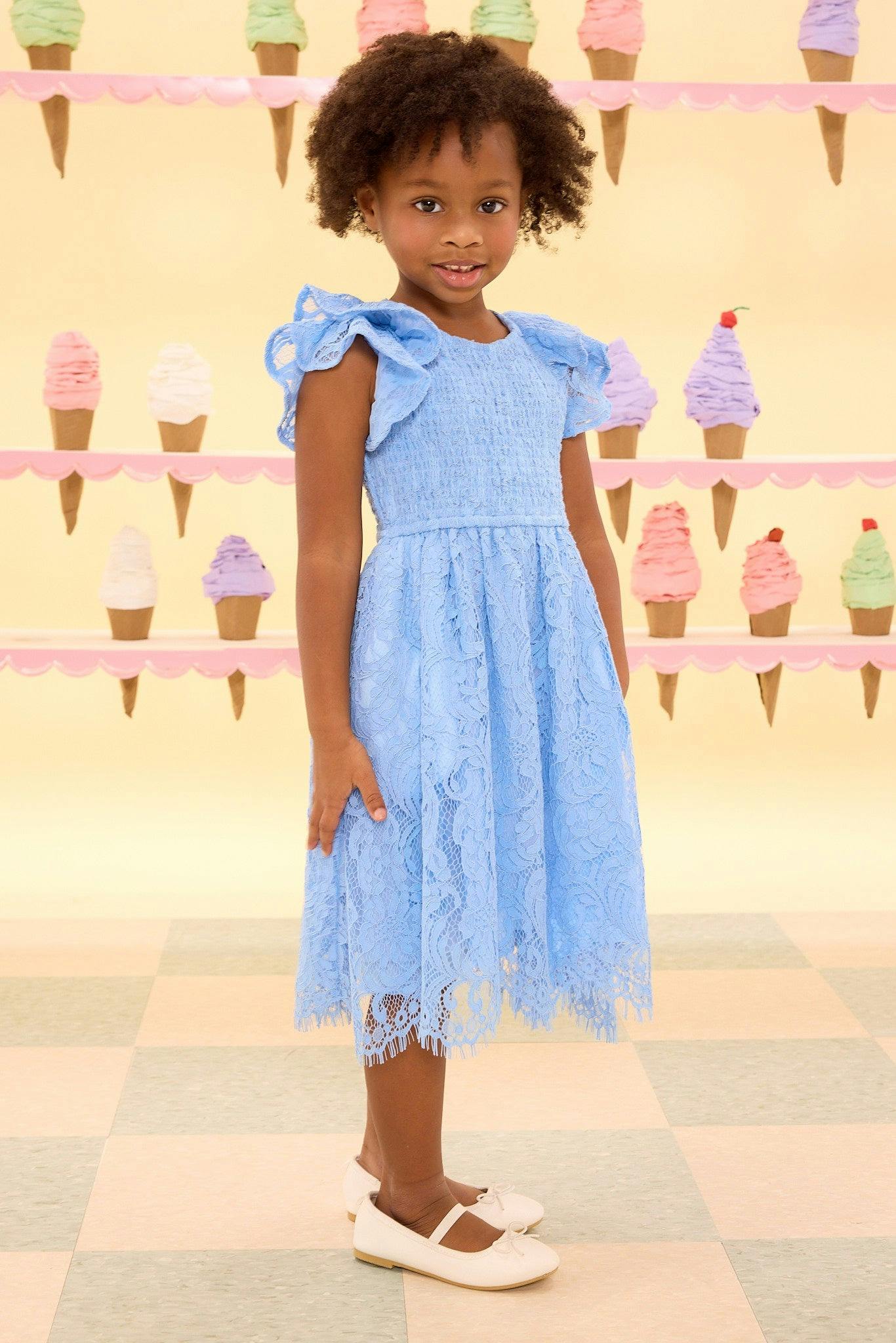 Mini Hattie Dress in Cornflower Blue Lace
