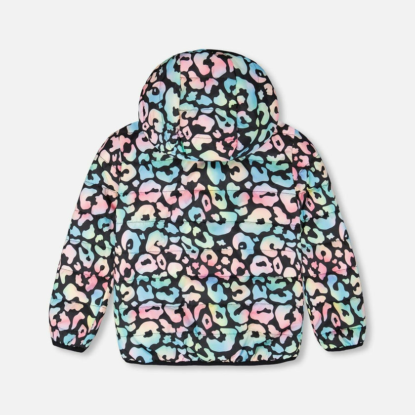 Quilted Mid-Season Jacket Black Animal Print