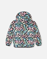 Quilted Mid-Season Jacket Black Animal Print