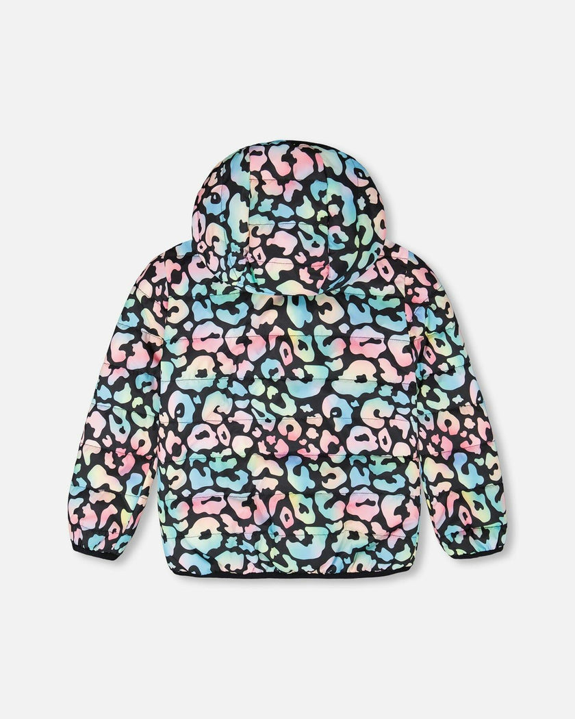 Quilted Mid-Season Jacket Black Animal Print