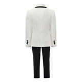 Cream-Black Trim Shawl Lapel 5 Pcs Tuxedo Set